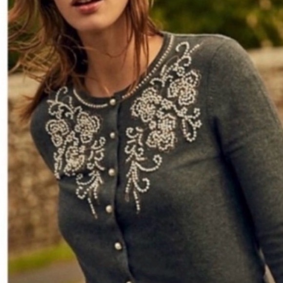 Gorgeous Embellished Gray Cardigan Sweater Anthropologie - Picture 2 of 16